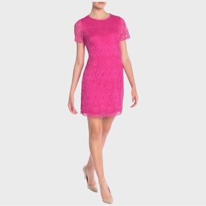 Laundry by Shelli Segal Lace Short Sleeve Mini Dress Pink Size 8 Petite NWT